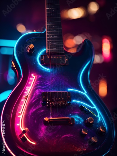 Abstract neon light guitar artwork design, digital art wallpaper