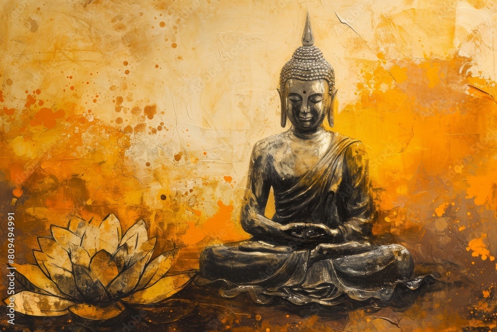 Glowing Lotus flowers and gold Buddha statue, Buddha with lotus shades, AI-generated Glowing Lotus flowers and gold Buddha statue, Buddha with lotus shades, AI-generated
