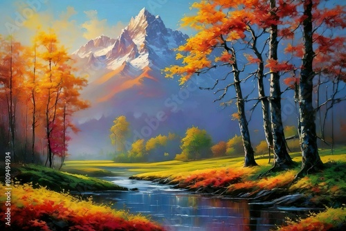 Beautiful and Peaceful Nature Scenery Illustration  Landscape  Countryside  Tranquil  Vibrant and Colorful
