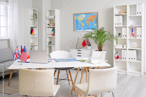 Interior of travel agency w...