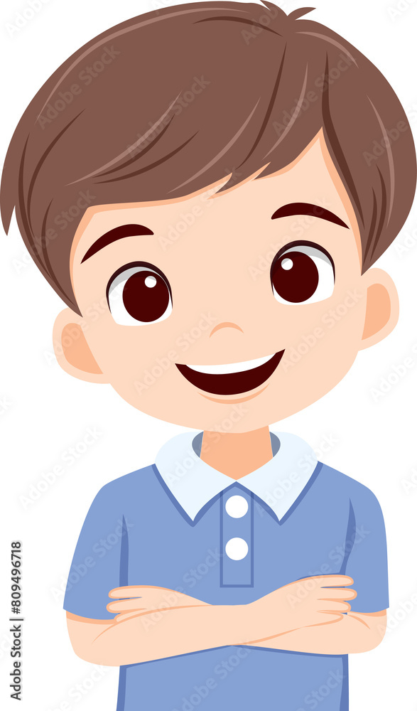 Happy boy with cross arms over chest Happy boy with cross arms over chest
