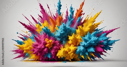 Explosion of coloured powder isolated on white background photo