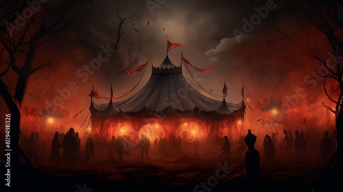 Scene of a Sinister Circus Tent Amidst a Moonlit Meadow