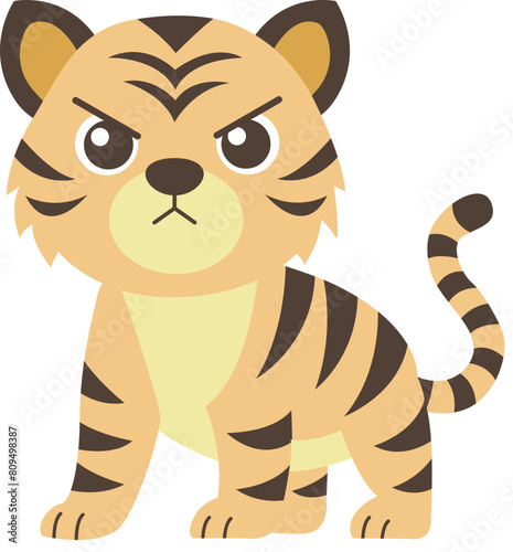 A cartoon tiger with a frowning face and angry expression