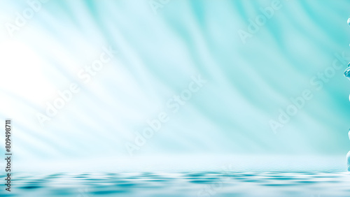 Abstract background composed of blue and green light and ripples, wavy shape, blurred green leaf dandelion pattern with blank text, used for product display, luxury and high-end product concepts, fest