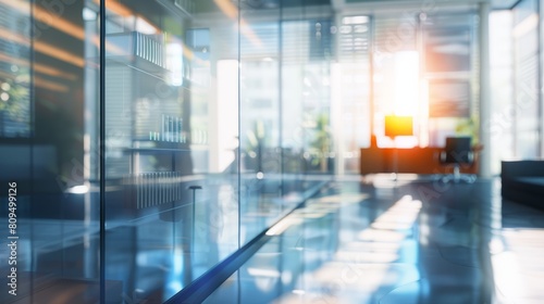 Modern blurred office space. Glass reflections. Business background hyper realistic 