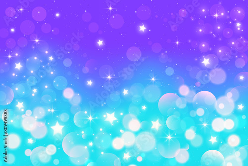 Blue night sky. Starry space background with constellation. Bright aurora on winter cosmic landscape. Fantasy polar borealis. Vector gradient with sparkles.