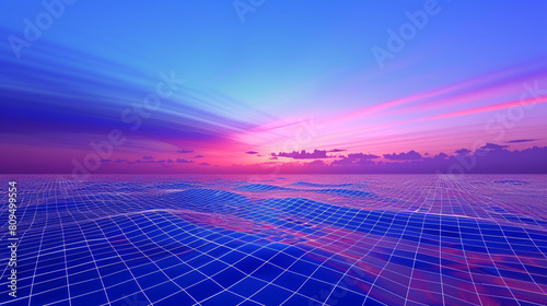 Twilight gradient from dusk blue to violet in a serene abstract wireframe peaceful dreamy