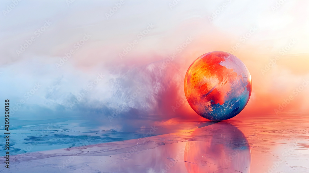 Illuminating the World with Unique Perspective and Insight - Surreal Watercolor Globe Reflection on Beach Illuminating the World with Unique Perspective and Insight - Surreal Watercolor Globe Reflection on Beach