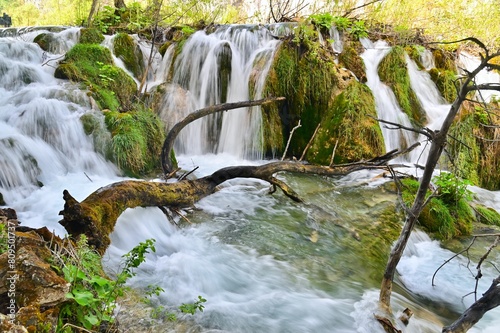 Long Exposure Shot of Small Waterfall at Plitvice Lakes National Park in Croatia