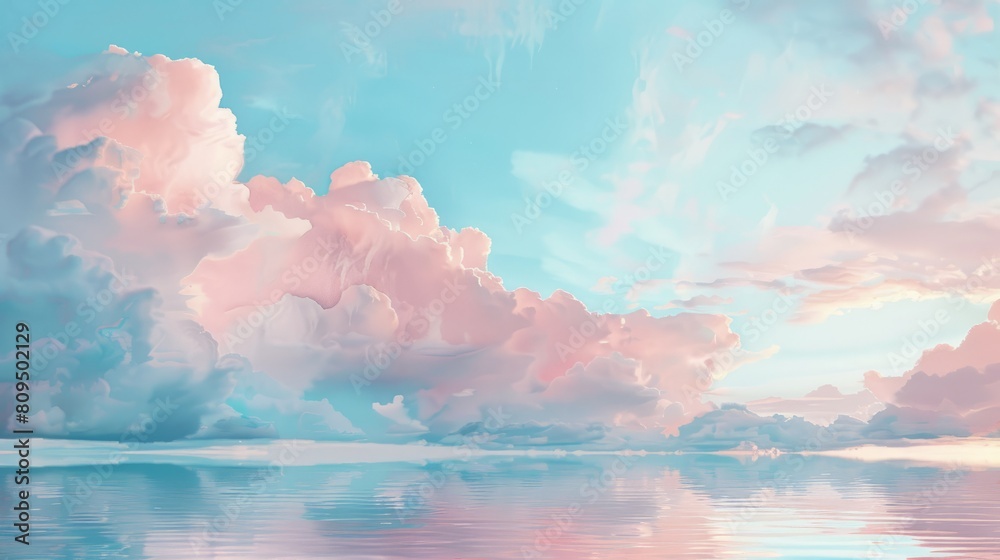 watercolor pastel pink with tranquil sky blue hyper realistic 