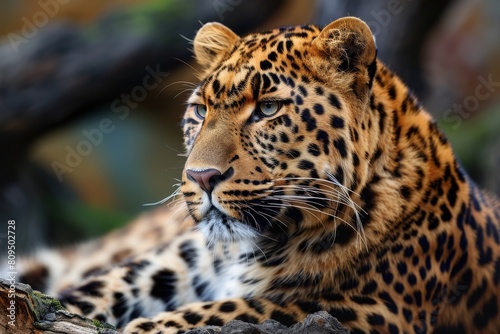 African leopard female pose in beautiful day light, African leopard face, AI-generated © Tanu