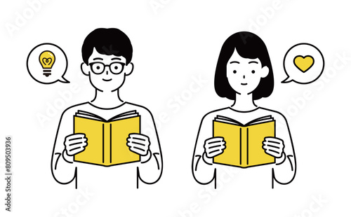 読書を楽しむ男女のイラスト