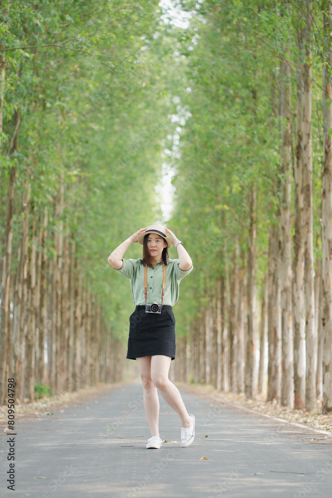 asian woman happy with travel and relax at outdoor on spring season