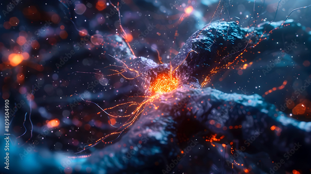 Fototapeta premium Mesmerizing Bioelectrical Landscape:Intricate Neuronal Connectivity and Circuitry Revealed in Cinematic 3D Render
