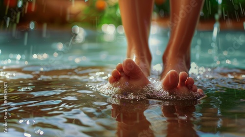 Foot Spa.Close-up of female feet hyper realistic  photo