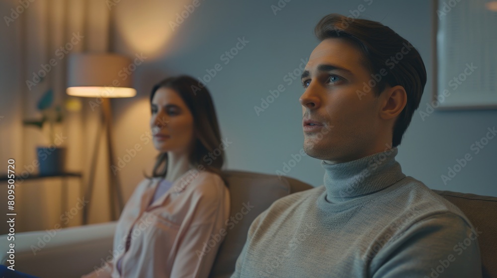 Introspective Couple, Mid-Conversation, Ambient Lighting, Counseling Scene
