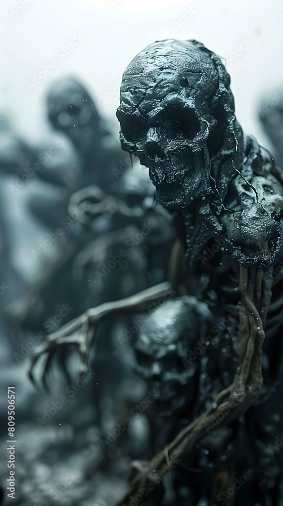 Necromancer Summoning a Horde of Skeletal Undead in a Bleak,Desolate Fantasy Landscape