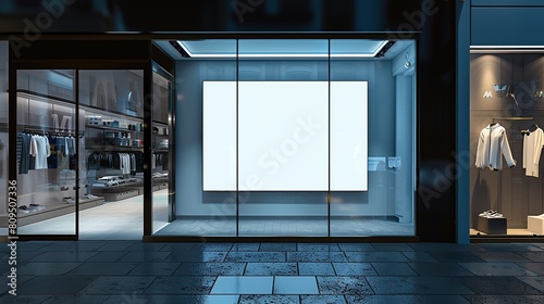 Fototapeta Naklejka Na Ścianę i Meble -  Mockup Blank LED billboard or Lightbox at front showroom of clothes store. copy space for text.