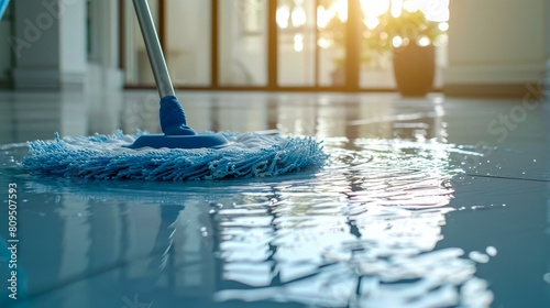 A mop-wielding cleaner conquers hard floors, banishing dirt and leaving behind a gleaming,