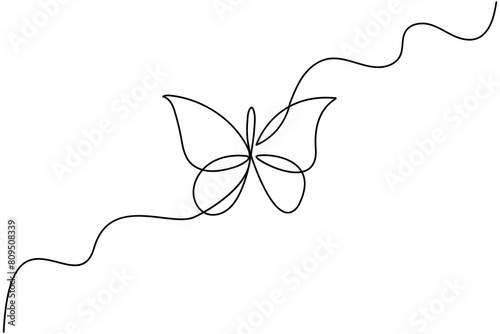 Butterfly continuous one line drawing of  Isolated outline vector art white background