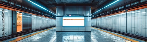 This empty billboard mockup, located in the heart of a busy subway station, offers advertisers a captive audience in an indoor setting.AI Generate photo