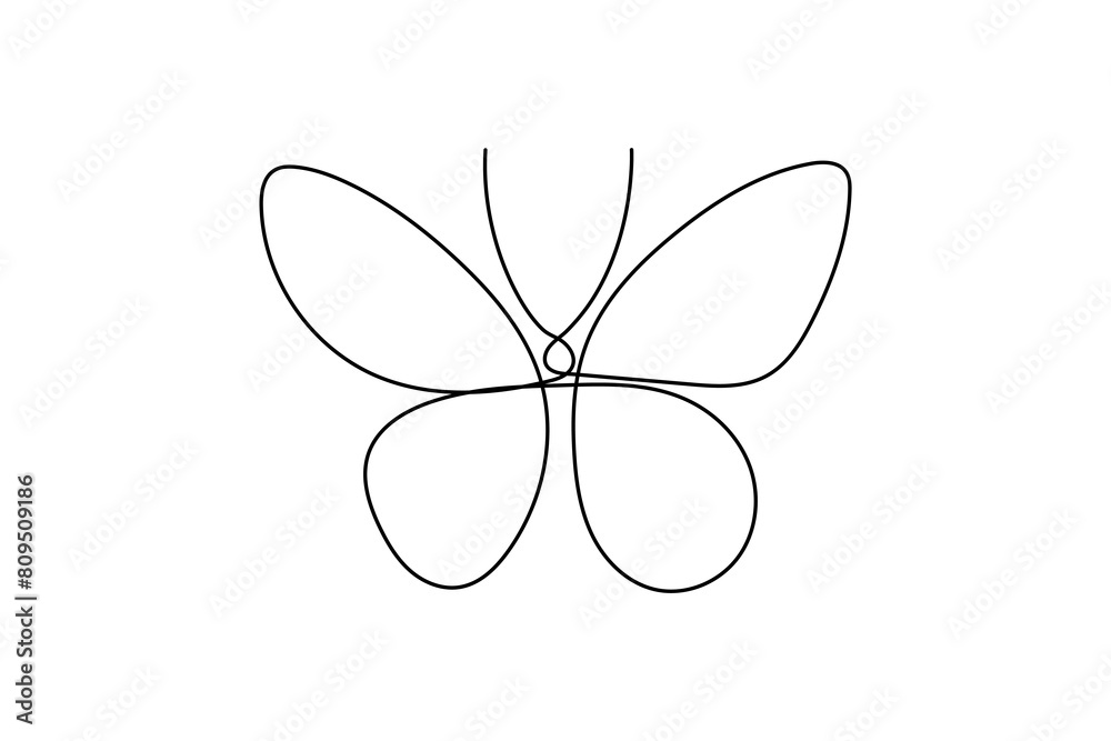 Butterfly continuous one line drawing of  Isolated outline vector art white background
