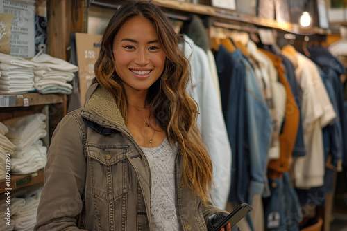 woman in a clothing store. Created with Ai © Stock