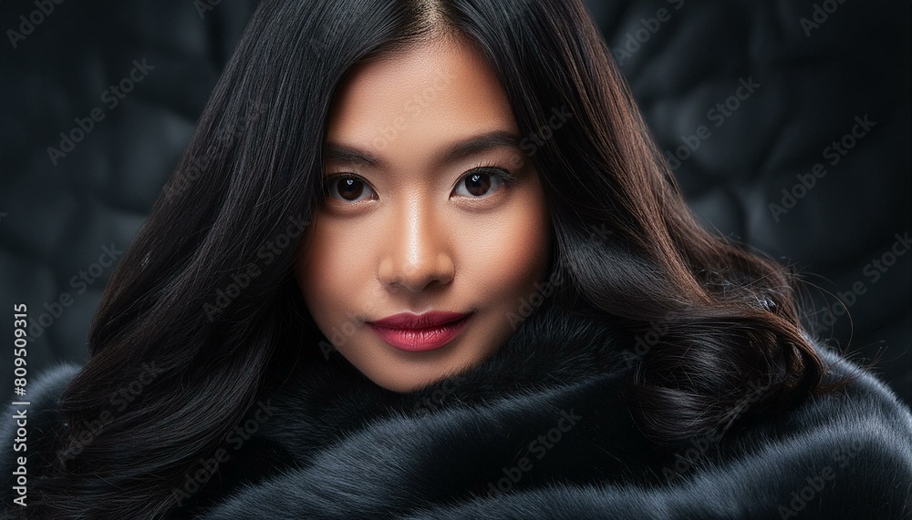 A young woman of Asian descent with sleek black hair, deep brown sparkling eyes A young woman of Asian descent with sleek black hair, deep brown sparkling eyes