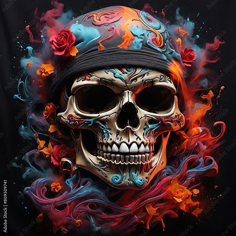 Free photo 3d Skull with weapons skull and cross in the style of Colorful