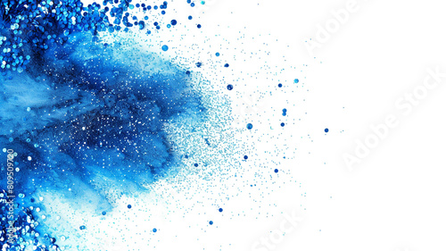 splashes of blue glitter powder on white background