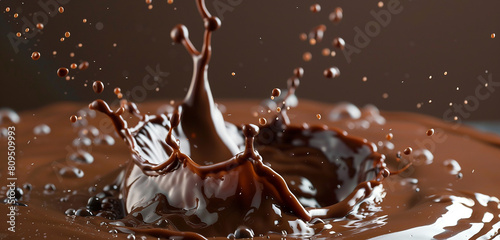 A ballet of chocolate milk droplets captured in mid-air  each one contributing to a graceful and intricate splash