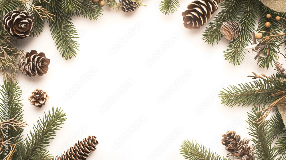 christmas frame with fir branches and cones christmas frame with fir branches and cones