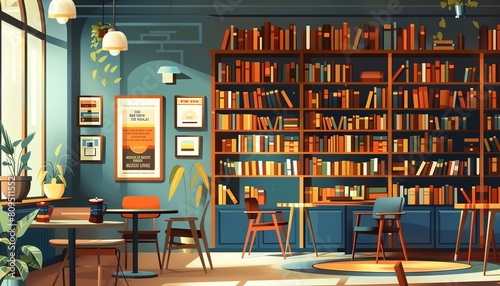 2D Flat illustration Creative Design Concept of a library room