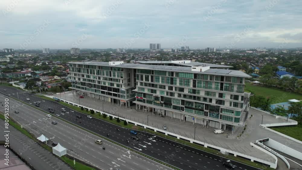 Kuching, Malaysia - May 9 2024: Aerial View of Galacity, Emporium and Saradise Commercial Centres Kuching, Malaysia - May 9 2024: Aerial View of Galacity, Emporium and Saradise Commercial Centres