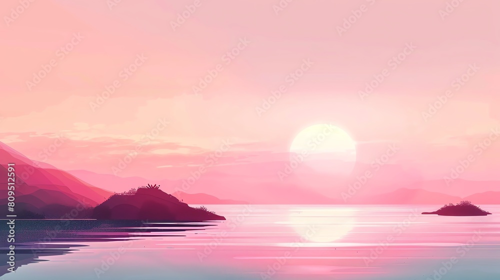 2D Flat illustration Landscape Concept of a Dreamy Pastel Sunset