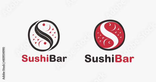 Abstract fish Letter S on negative space for sushi logo icon vector template on white background