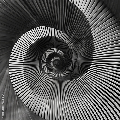 abstract of dynamic geometric patterns  a matrix of spiral and radial designs in a stark black and white contrast