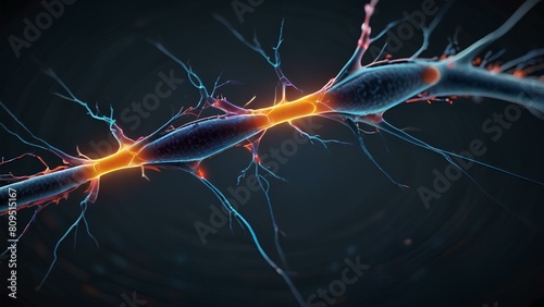 A 3D animation of a nerve impulse traveling along a neuron, showcasing the electrical and chemical processes involved in signal transmission. photo
