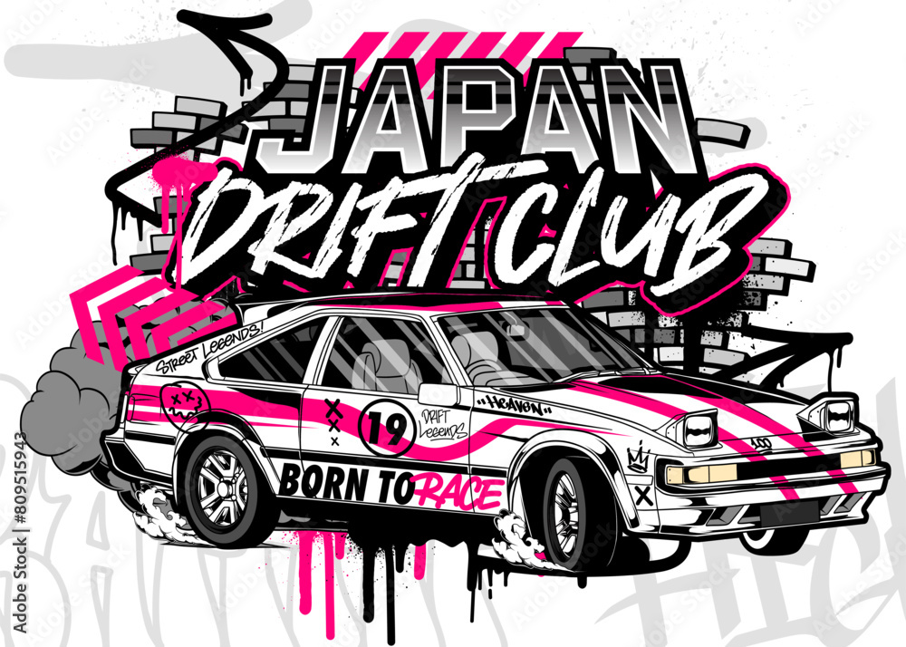 Car Graffiti Vector Illustration. Racing car illustration in graffiti style.