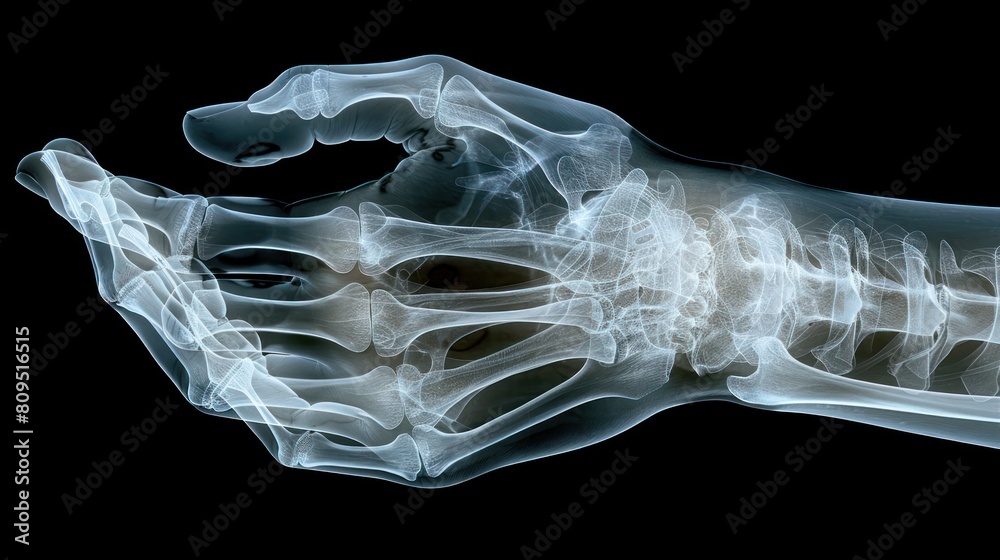 X-ray of a fractured arm, illustrating bone breaks and treatment methods, used in emergency medicine education. X-ray of a fractured arm, illustrating bone breaks and treatment methods, used in emergency medicine education.