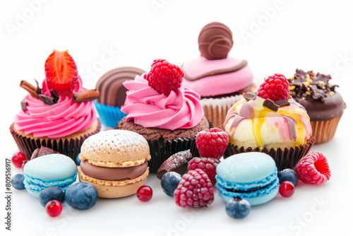 display of various pastries and cupcakes decorated with berries