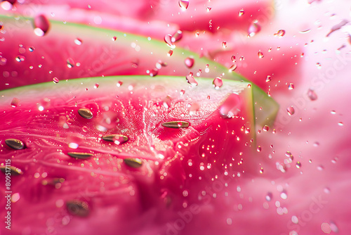close-up of a juicy watermelon slice, glistening with water droplets