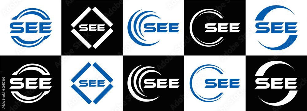 SEE logo. S E E design. White SEE letter. SEE, S E E letter logo design. Initial letter SEE letter logo set, linked circle uppercase monogram logo. S E E letter logo vector design.
SEE logo. S E E design. White SEE letter. SEE, S E E letter logo design. Initial letter SEE letter logo set, linked circle uppercase monogram logo. S E E letter logo vector design.