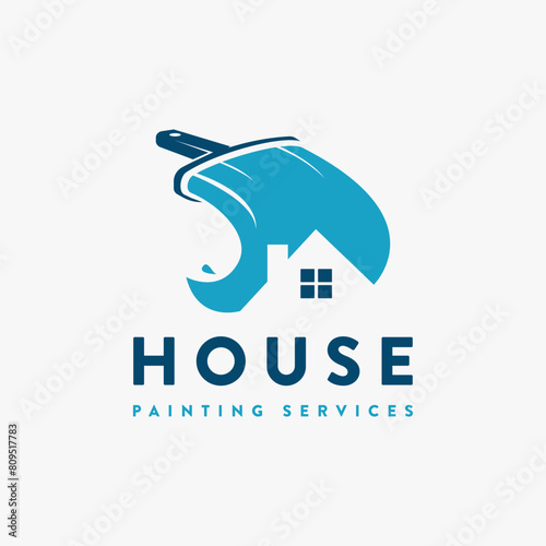 Creative Paint brush and negative space house property logo, house painting service logo vector icon on white background