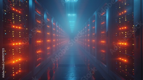A high-tech data center  with rows of glowing servers  Secure and Efficient Data Services.