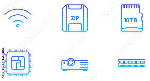 Computer Hardware Line Gradient Icon pictogram symbol visual illustration Set