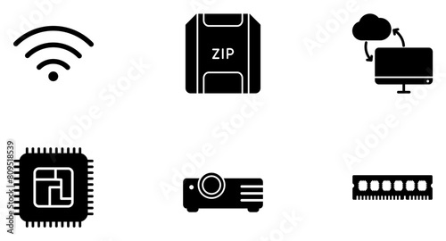 Computer Hardware Glyph Icon pictogram symbol visual illustration Set