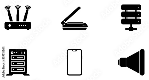 Computer Hardware Glyph Icon pictogram symbol visual illustration Set