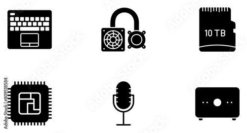 Computer Hardware Glyph Icon pictogram symbol visual illustration Set